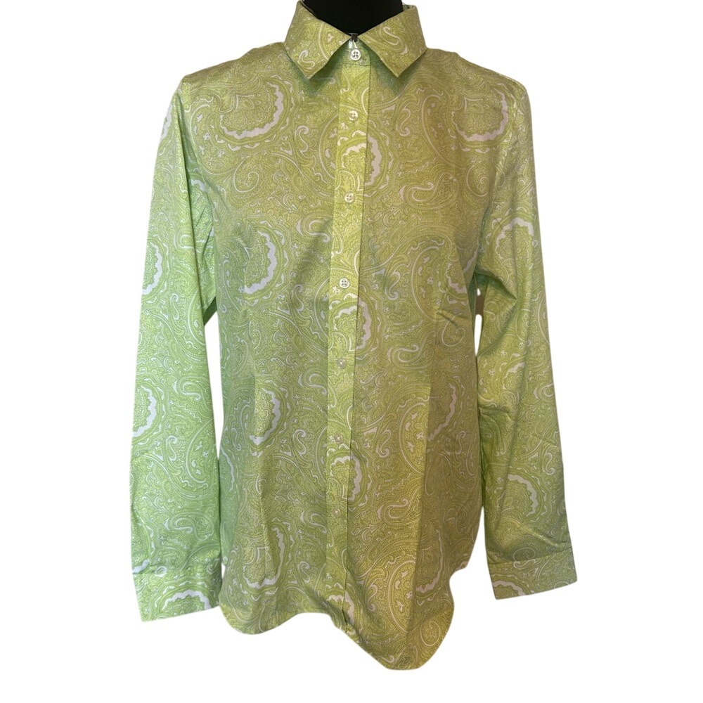 NWT Orvis Light Green Paisley Button Down Shirt Blouse ‎ Size 10